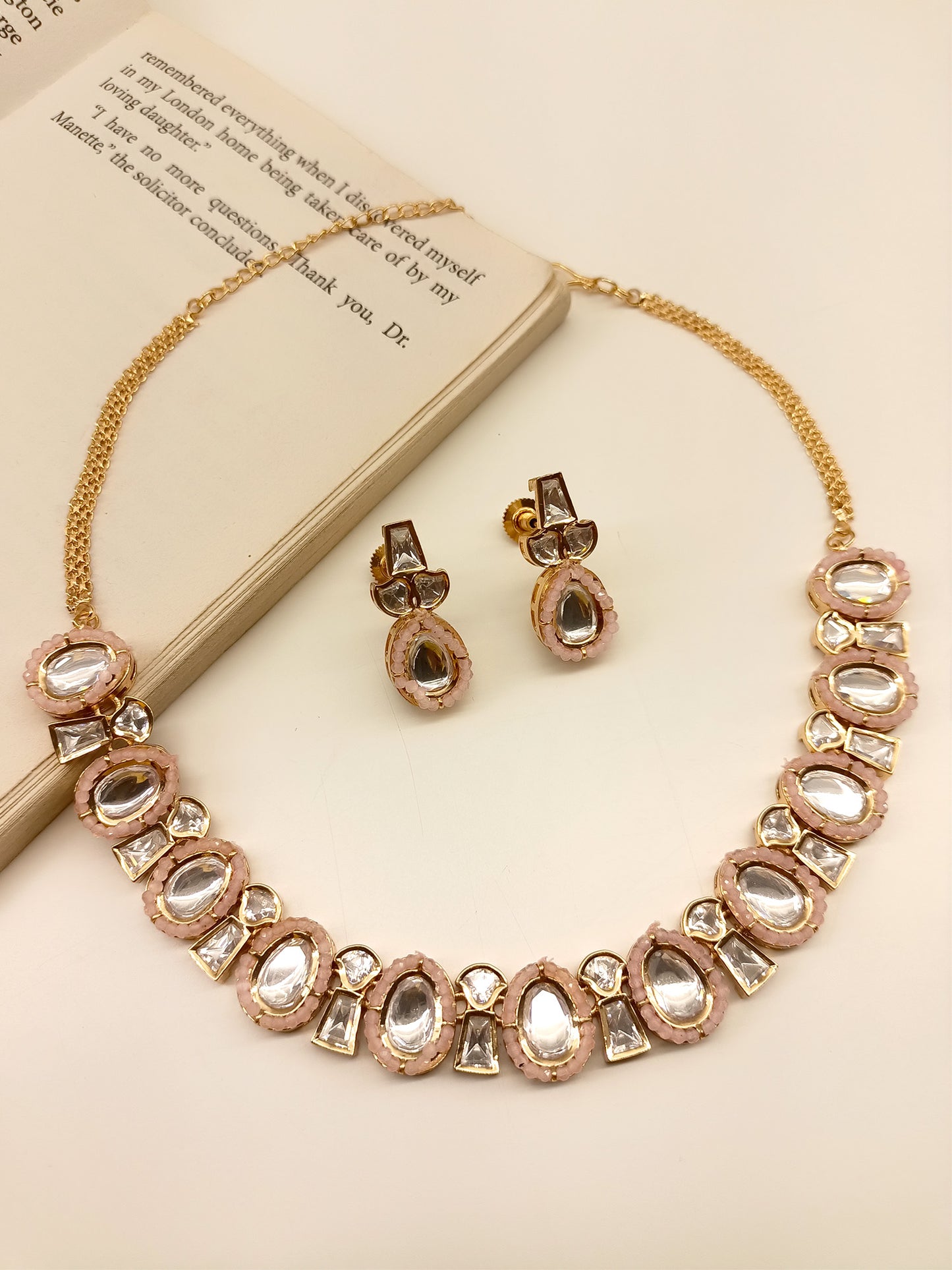 Kalki Baby Pink Kundan Necklace Set