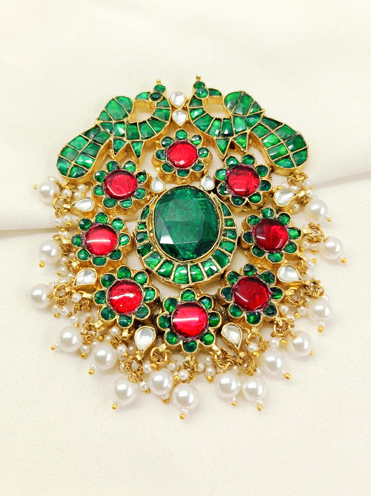Divit R&G Peacock Kundan Men's Collar Brooch