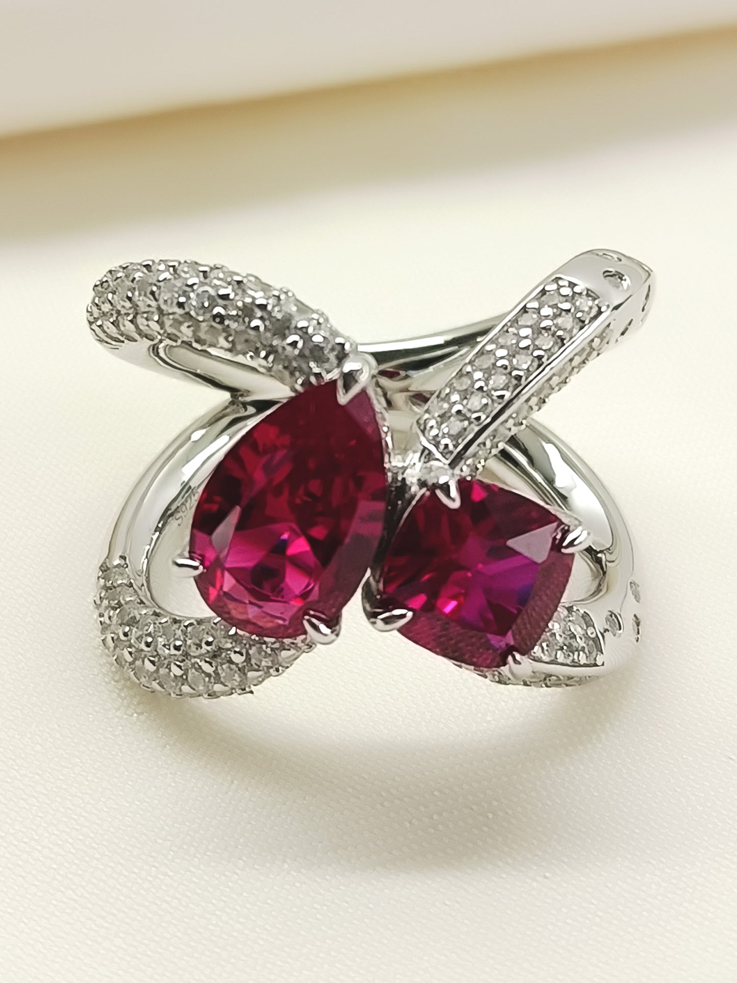 Sagarika Ruby 92.5 Silver American Diamond Finger Ring