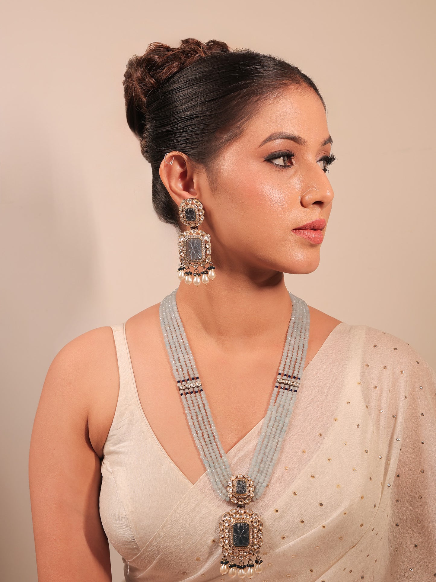Rehemat Navy Blue Stone Gold & Rhodium Plated Victorian Set
