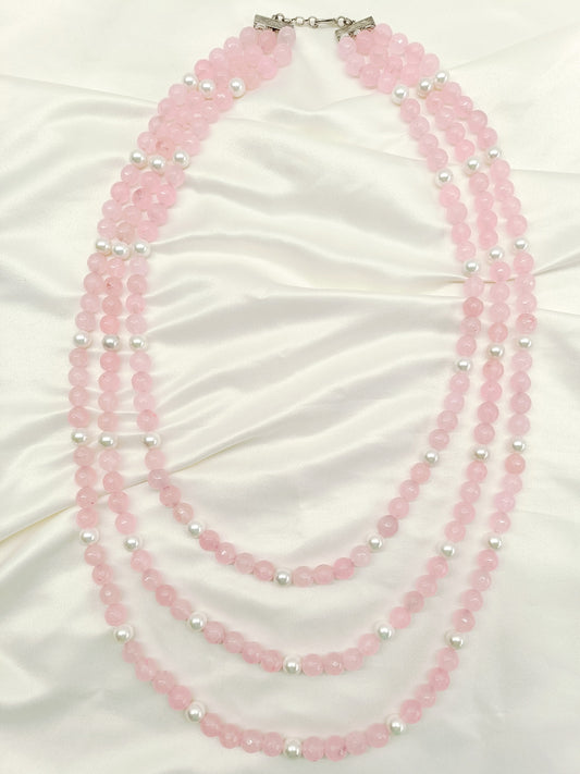 Sreeti Baby Pink Triple Layerd Beads Neckpiece