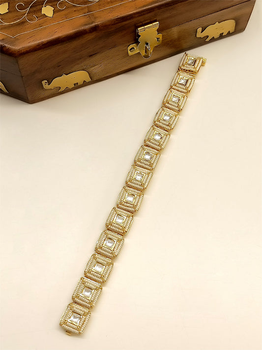 Aashi White Gold Plated Kundan Bracelet