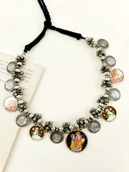 Anshita Multi Colour Radha Krishna German Silver Oxidized Neckpiece