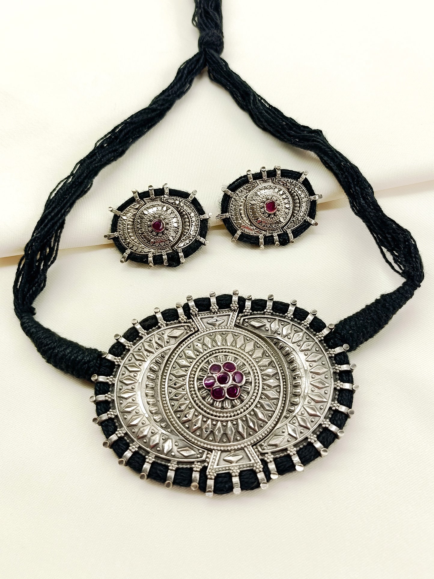 Yogita Ruby Oxidized Choker Set