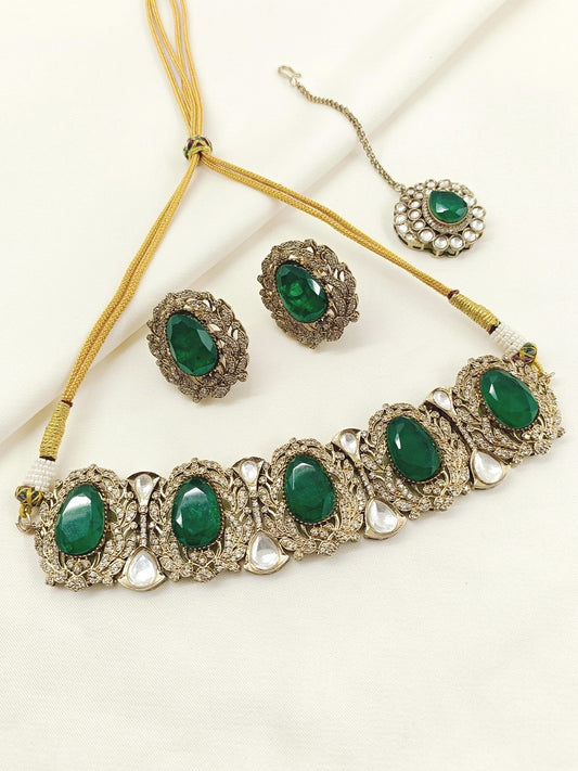 Pavitra Green Victorian Choker Set