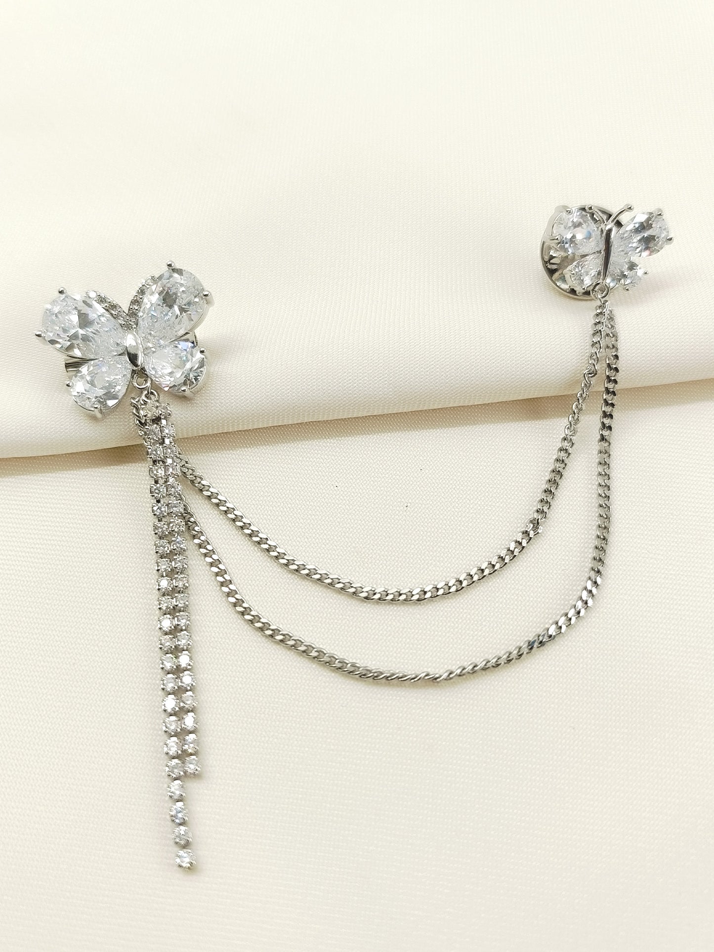 Nainsi Silver Butterfly Brooch Pin With Chain