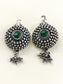 Imaya Oxidized Tribal Sunburst Ear Cuff with Green Stone & Ghungroo