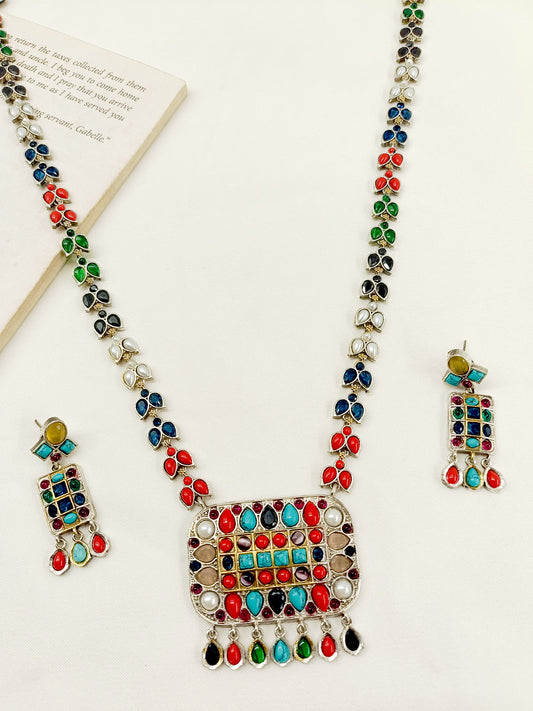 Sanchal Multi Colour Oxidized Necklace Set