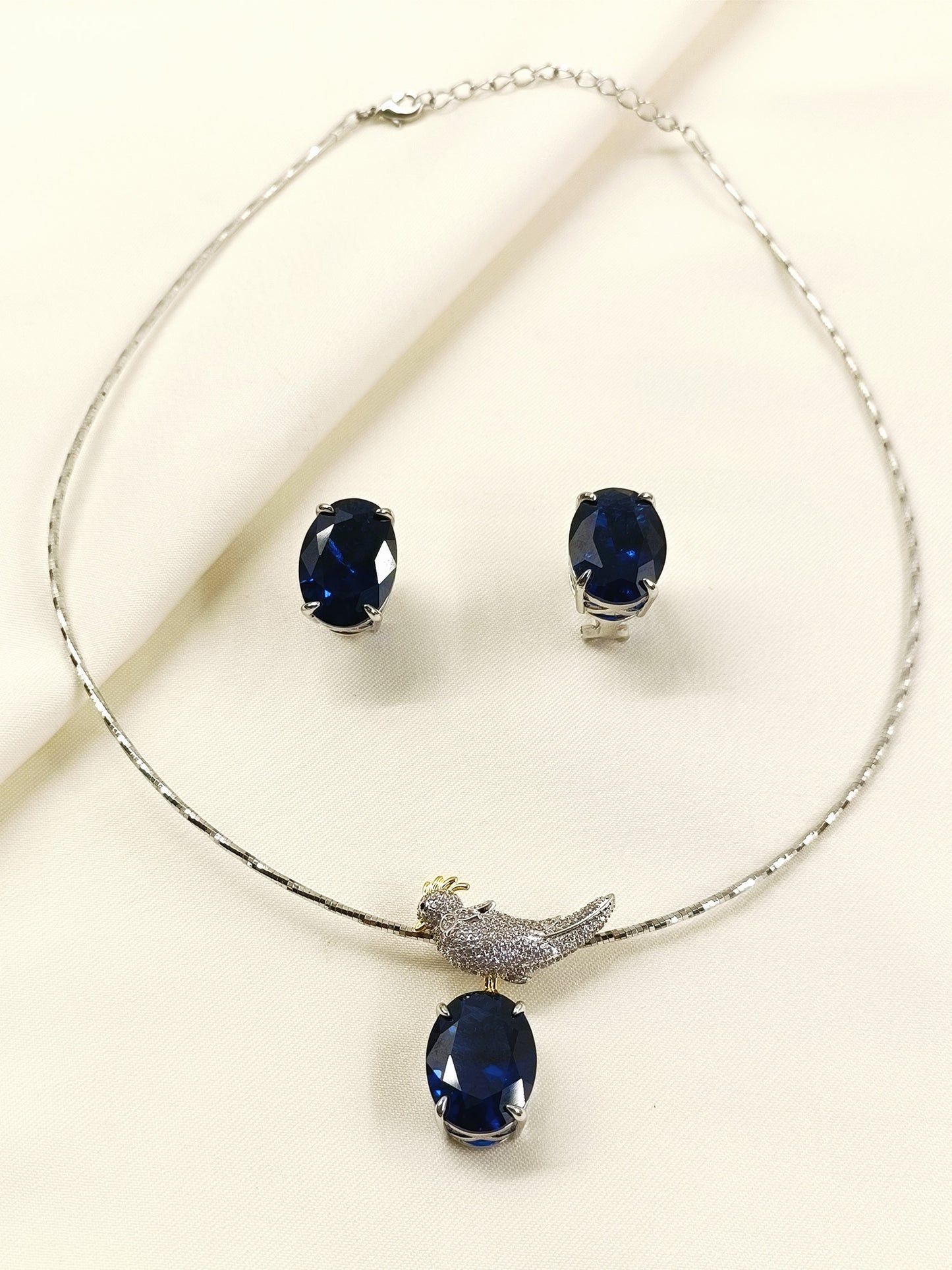 Naija Blue Sapphire American Diamond Pendant Set With Hasli
