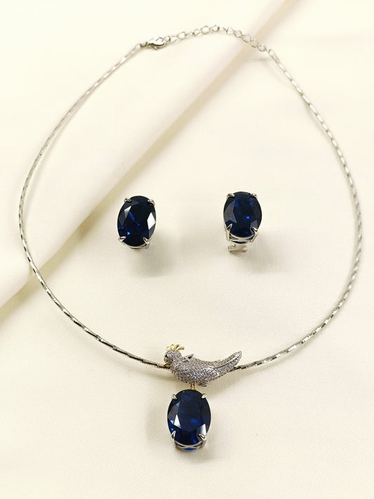 Naija Blue Sapphire American Diamond Pendant Set With Hasli