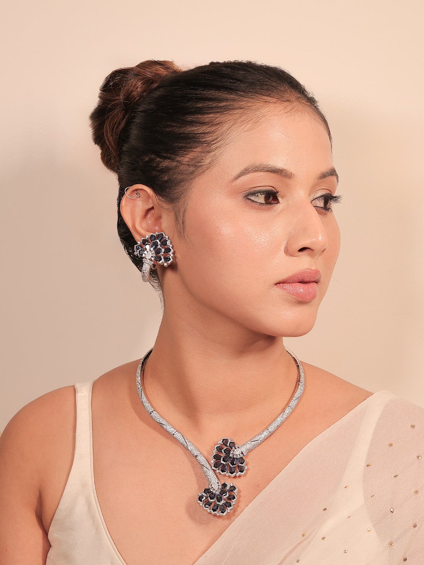 Darshika Blue American Diamond Hasli Styled Set