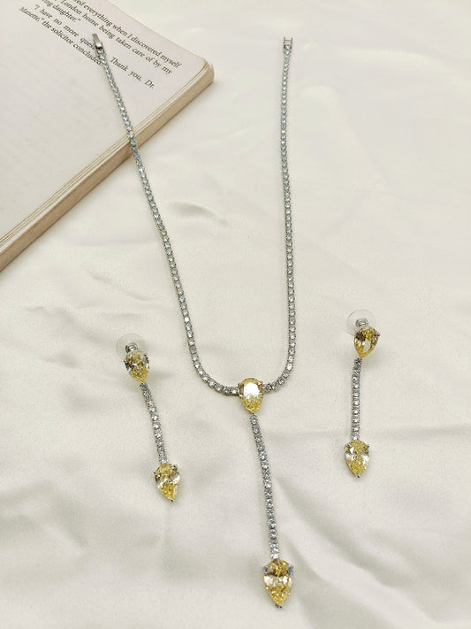 Cureza Yellow American Diamond Necklace Set