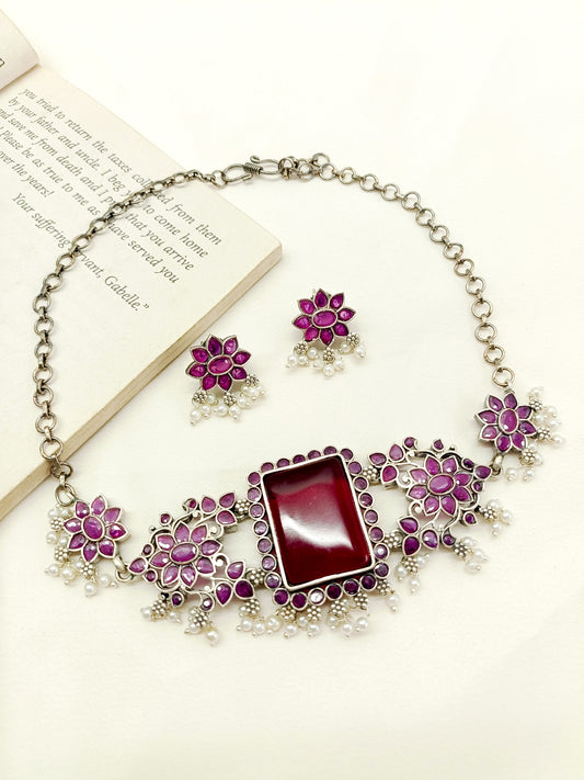 Sehar Ruby Oxidized Choker Set