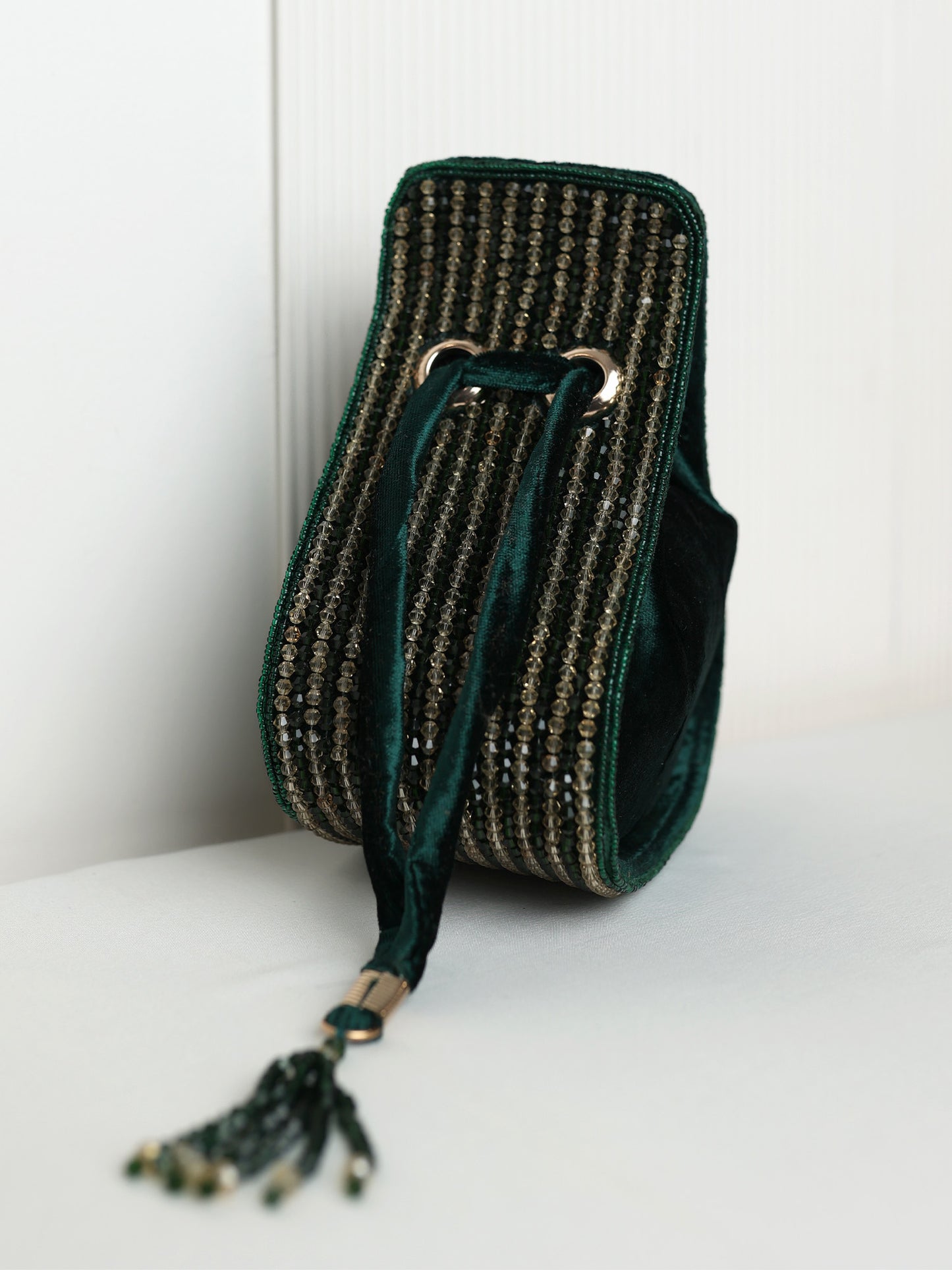 Saisha Emerald Green Golden Beaded  Potli Bag