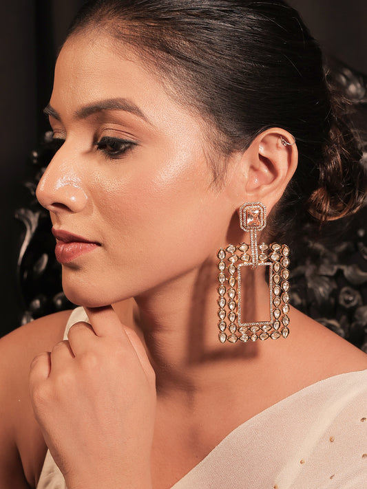 Kasturi Copper Stone Gold Plated Kundan Polki Earrings