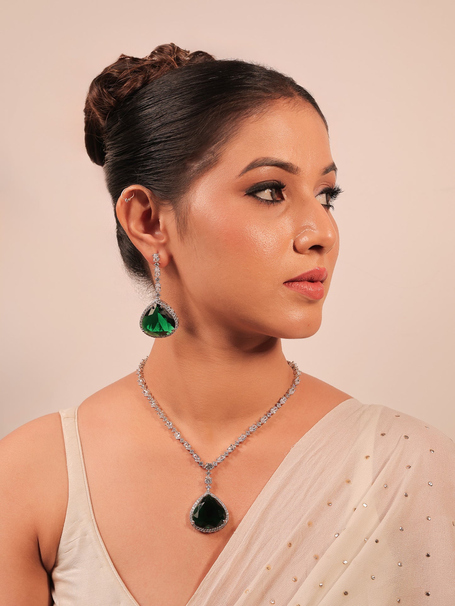 Ramiza Green American Diamond Necklace Set