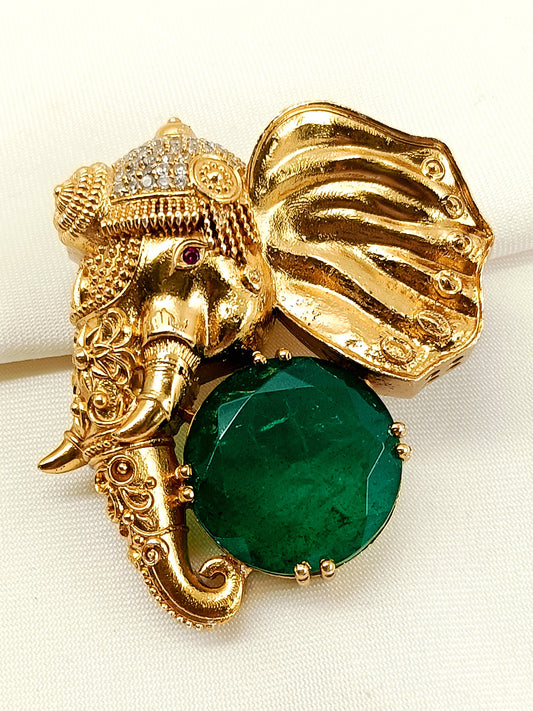 Mrinal Green Elephant Men's Brooch