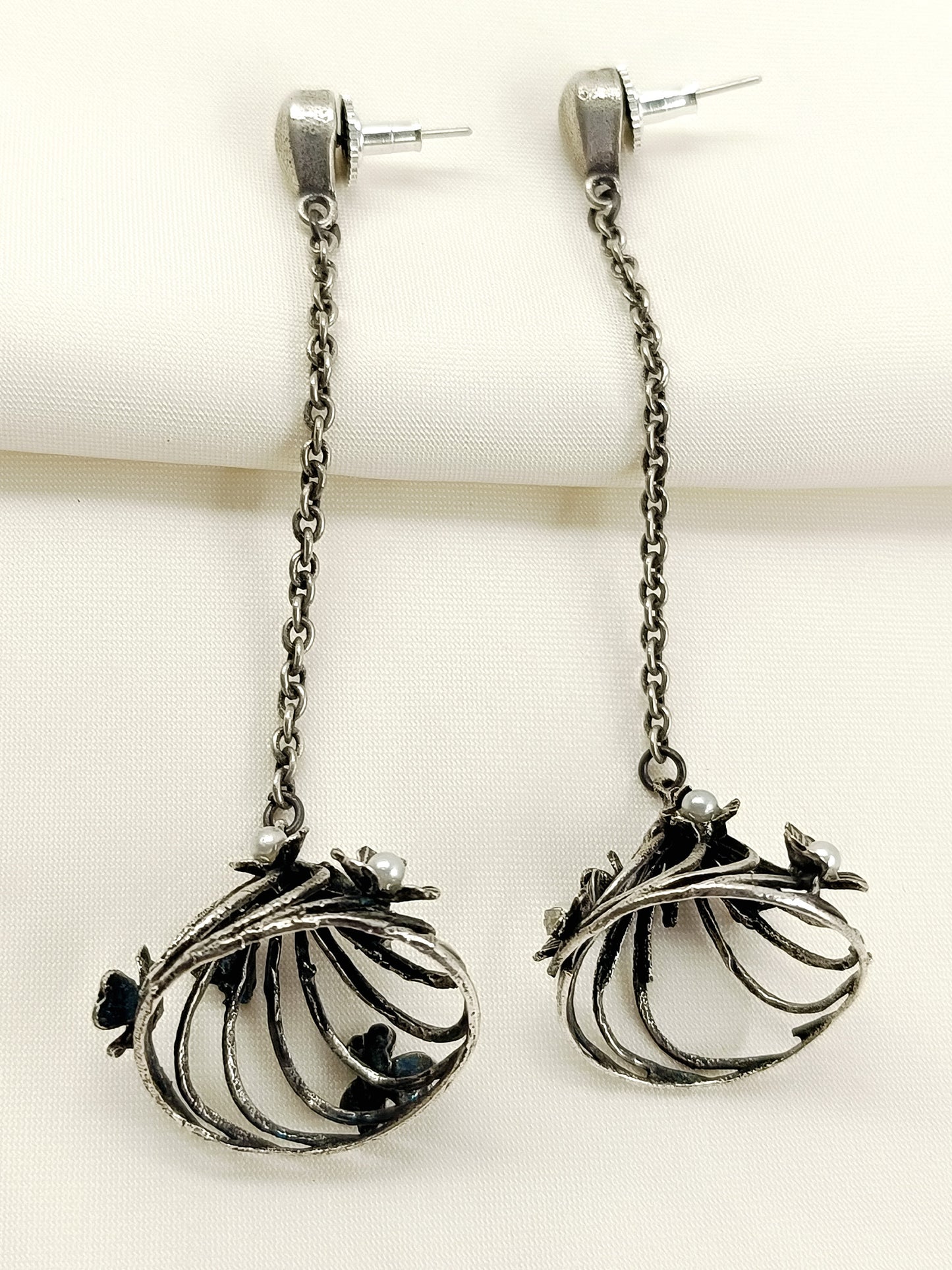 Monalisa White Pearl Oxidized Earrings