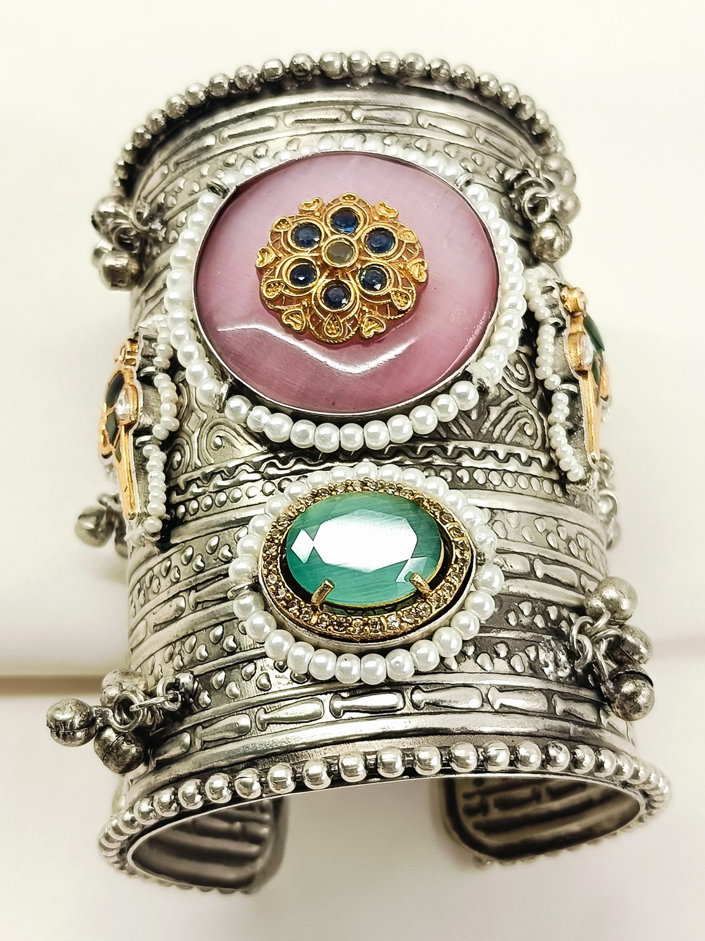 Aadya Pink Fusion Broad Oxidized Bracelet