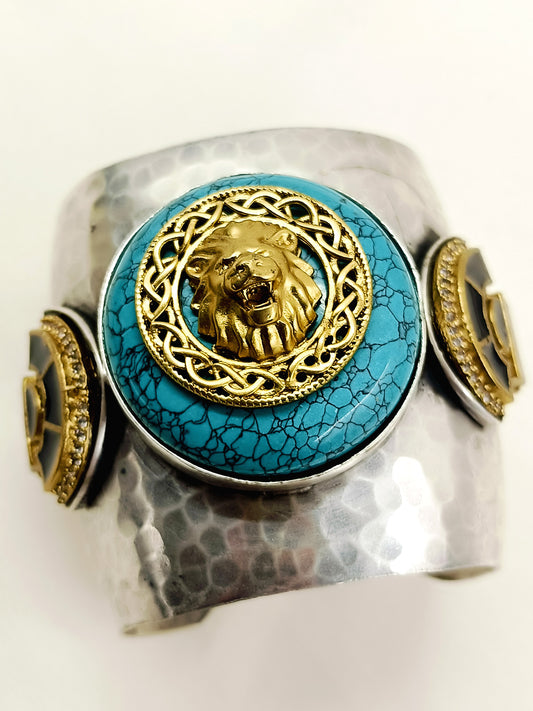 Nayaz Firozi Silver Royal Lion Men's HandCuff