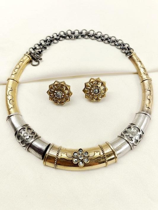Saarika White Oxidized Hasli Styled Choker Set