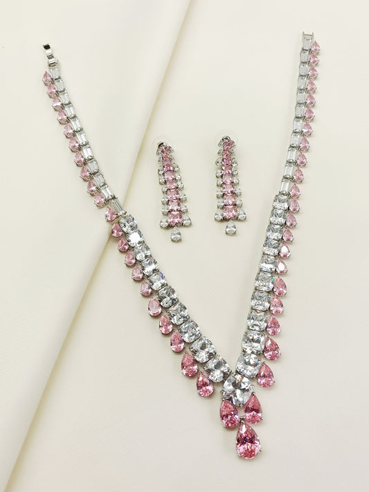 Fenja Baby Pink American Diamomd Necklace Set