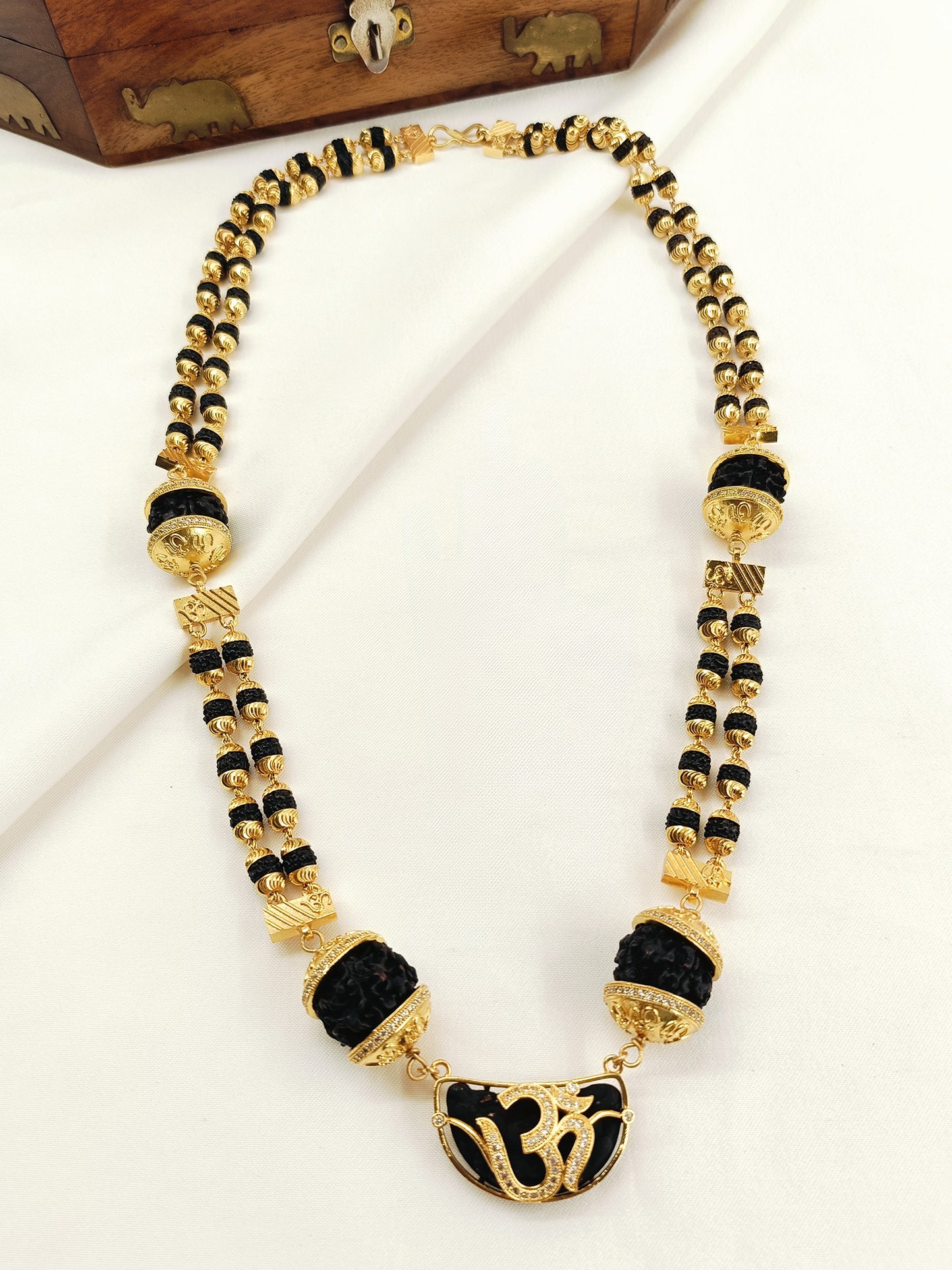 Upkaar Golden Men's Rudraksha Mala with Om Pendant