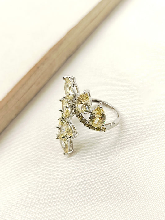 Prity Yellow American Diamond Finger Ring