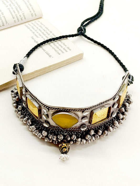 Triya Yellow German Silver Oxidized Choker