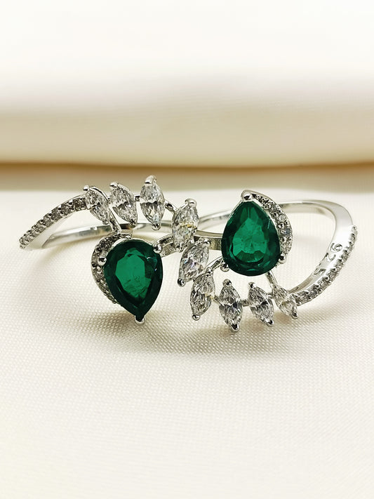 Estelle Green 92.5 Silver American Diamond Double Finger Ring