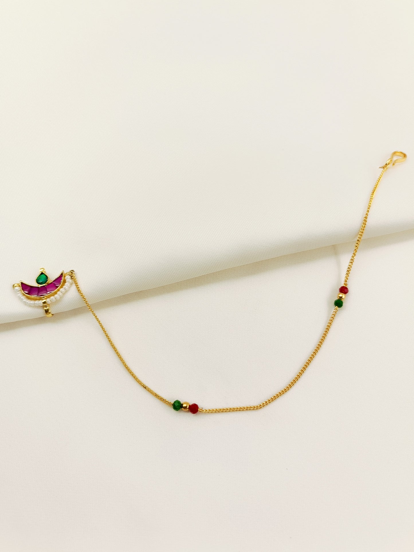 Deashi Kundan Chandrakor Clip-on Nath with Chain - Maharashtrian Bridal Nath