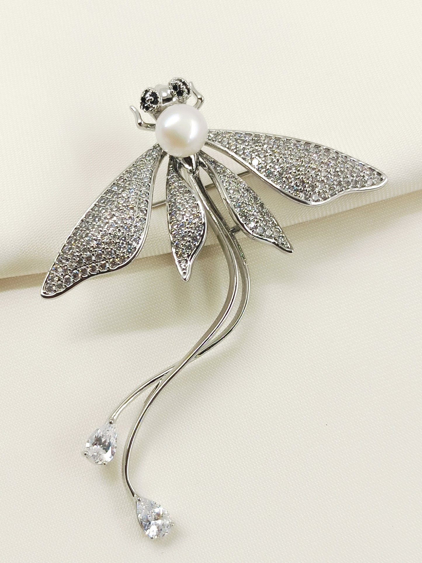 Yashvi White Dragonfly Brooch