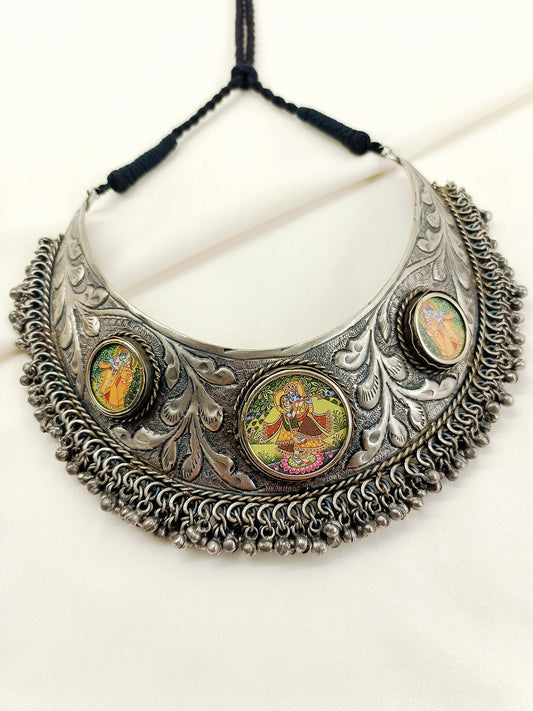 Dea Multi Colour Oxidized Radha Krishna Pichwai Neckpiece