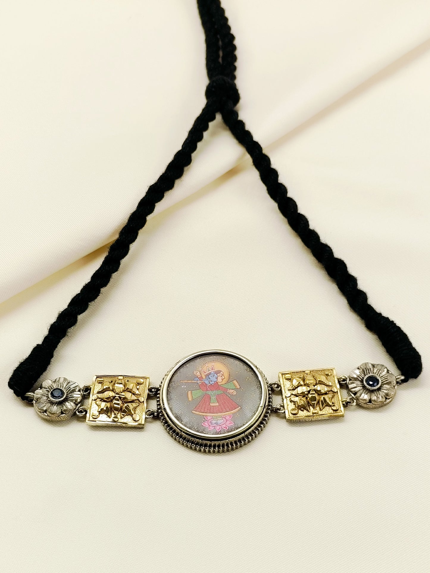 Aayush Radha Krishna Men's Oxidized Handpainted Neckpiece