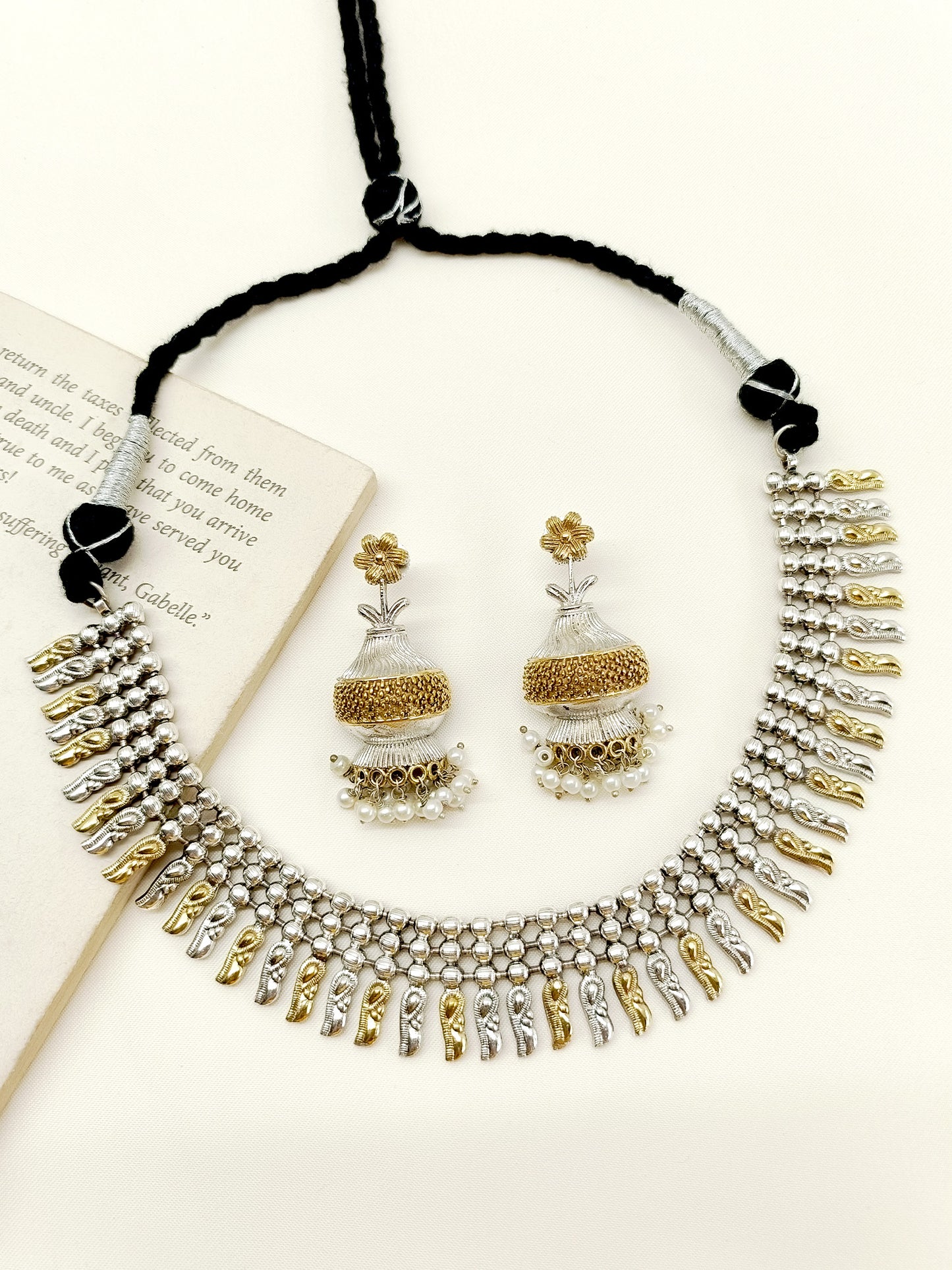 Biana Plain Oxidized Necklace Set