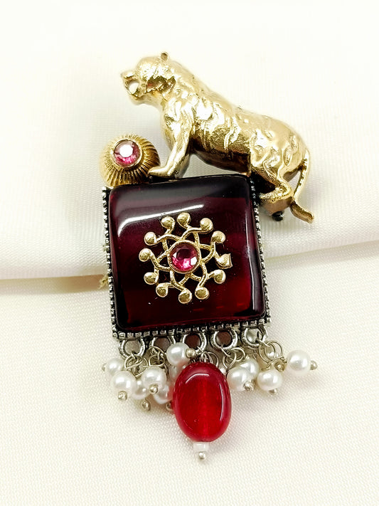 Lokesh Maroon Tiger Men's Brooch