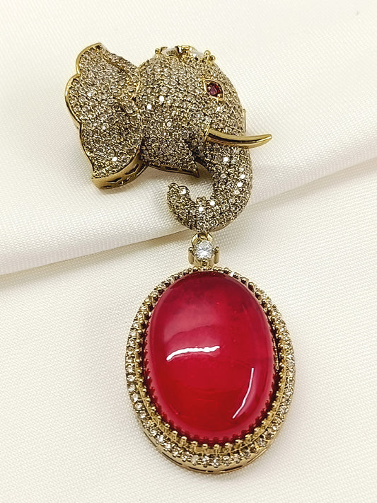 Charvik Ruby Elephant Brooch