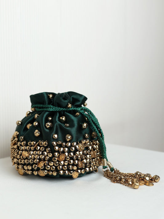 Keily Emerald Green Heavy Ghungroo Coin Potli Bag