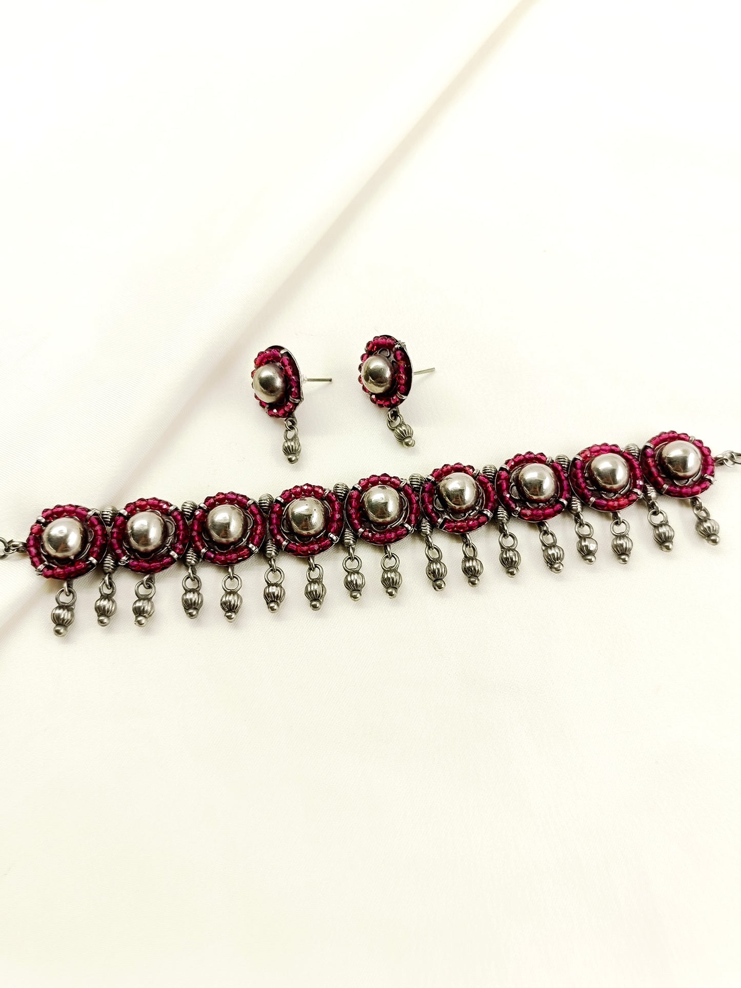 Adrika Ruby Oxidized Choker Set