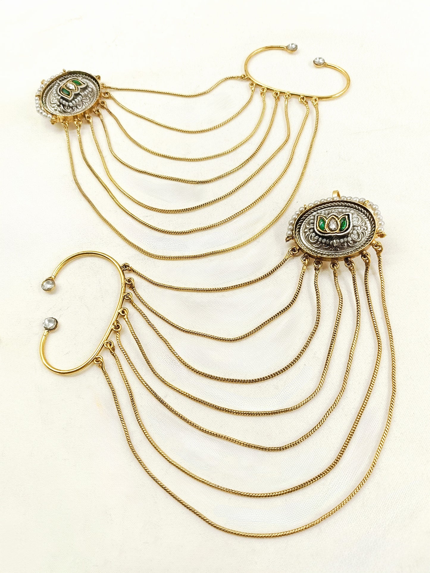 Rashida Green Lotus Dual Tone Ear Chain with Cuff