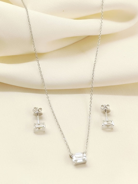 Qashi 92.5 Silver American Diamond Pendant Set