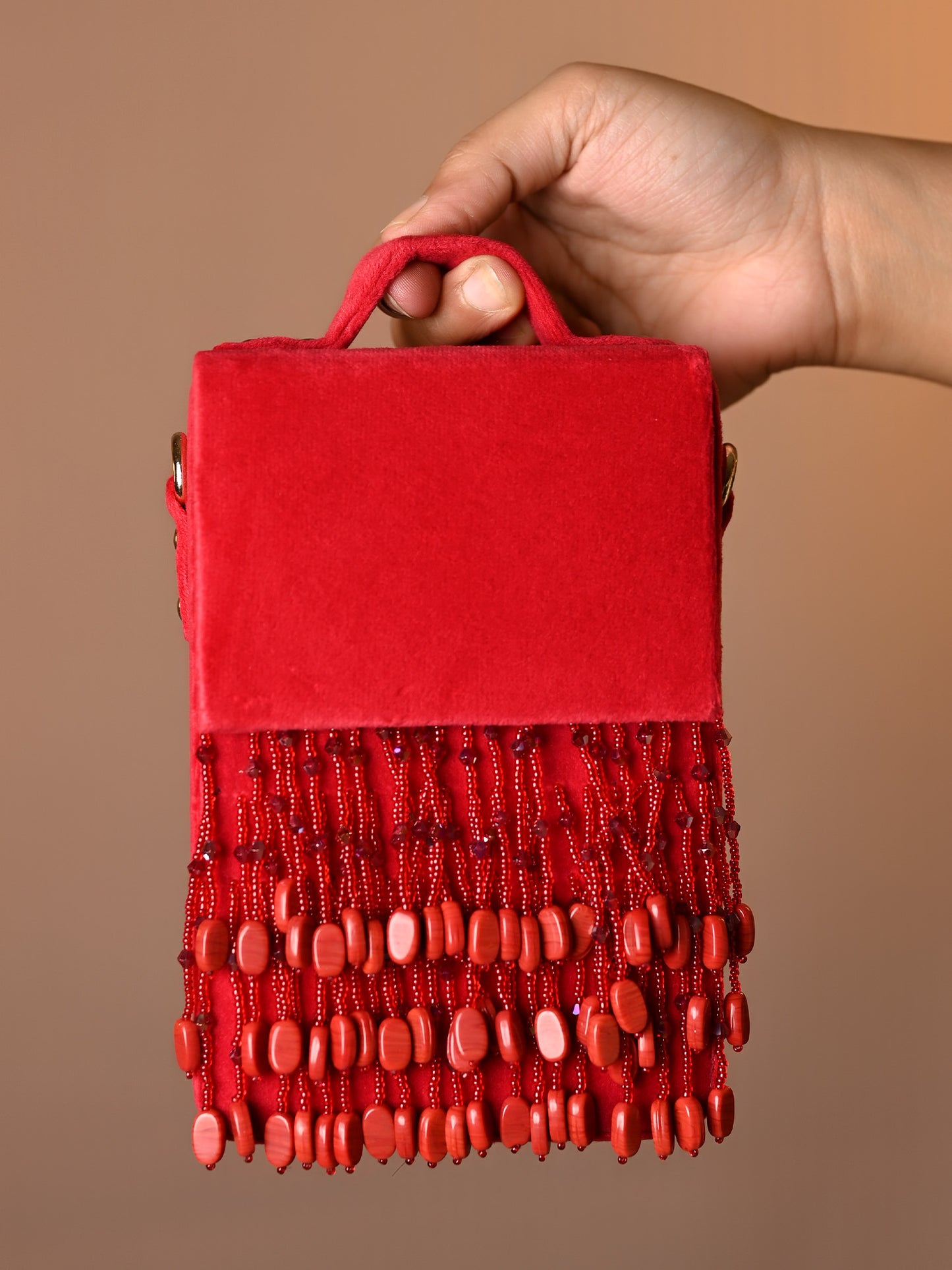 Jasmeet Maroon Clutch Bag With Maroon Beads