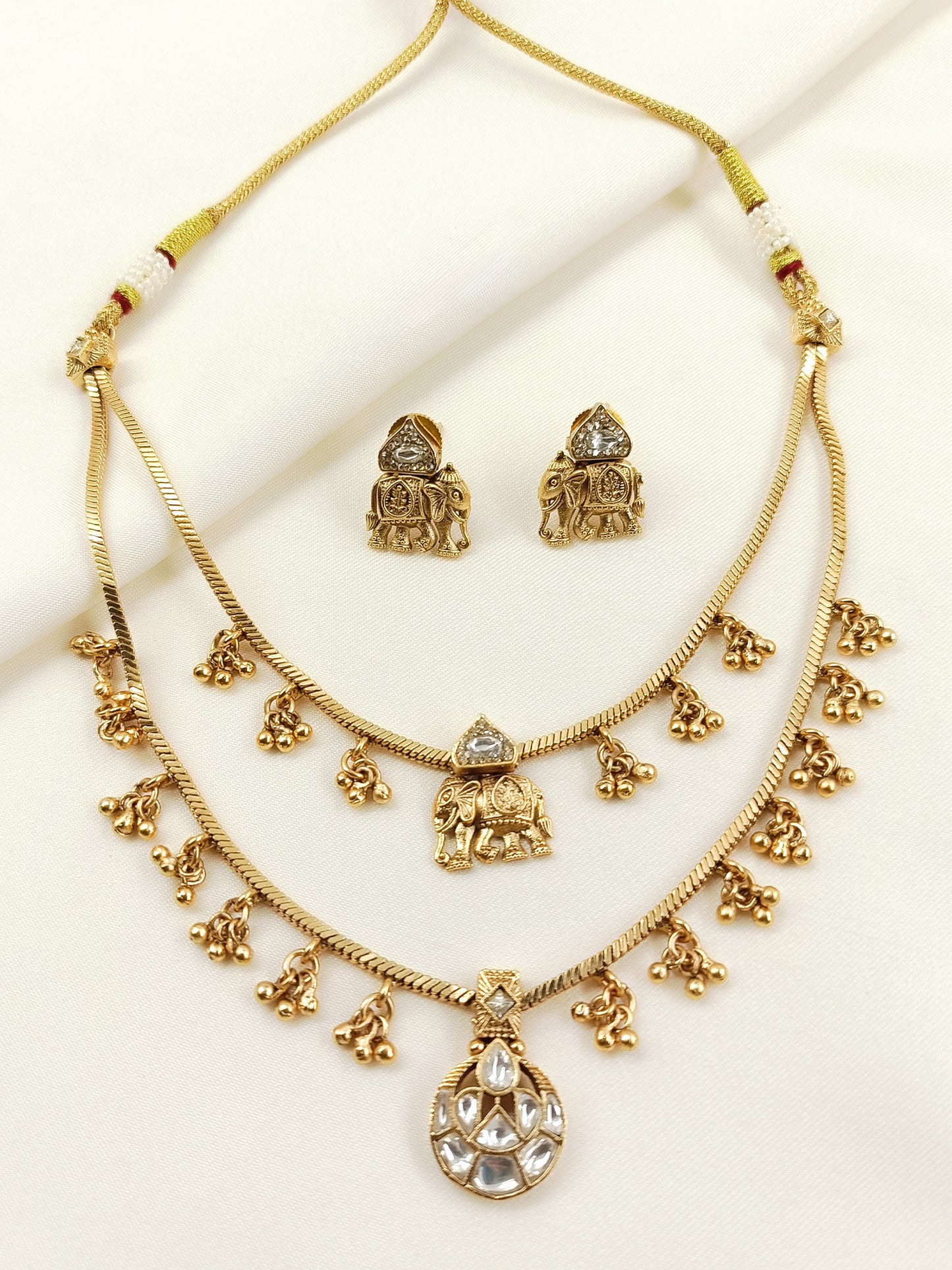 Girisha White Antique Doubled Layer Necklace Set