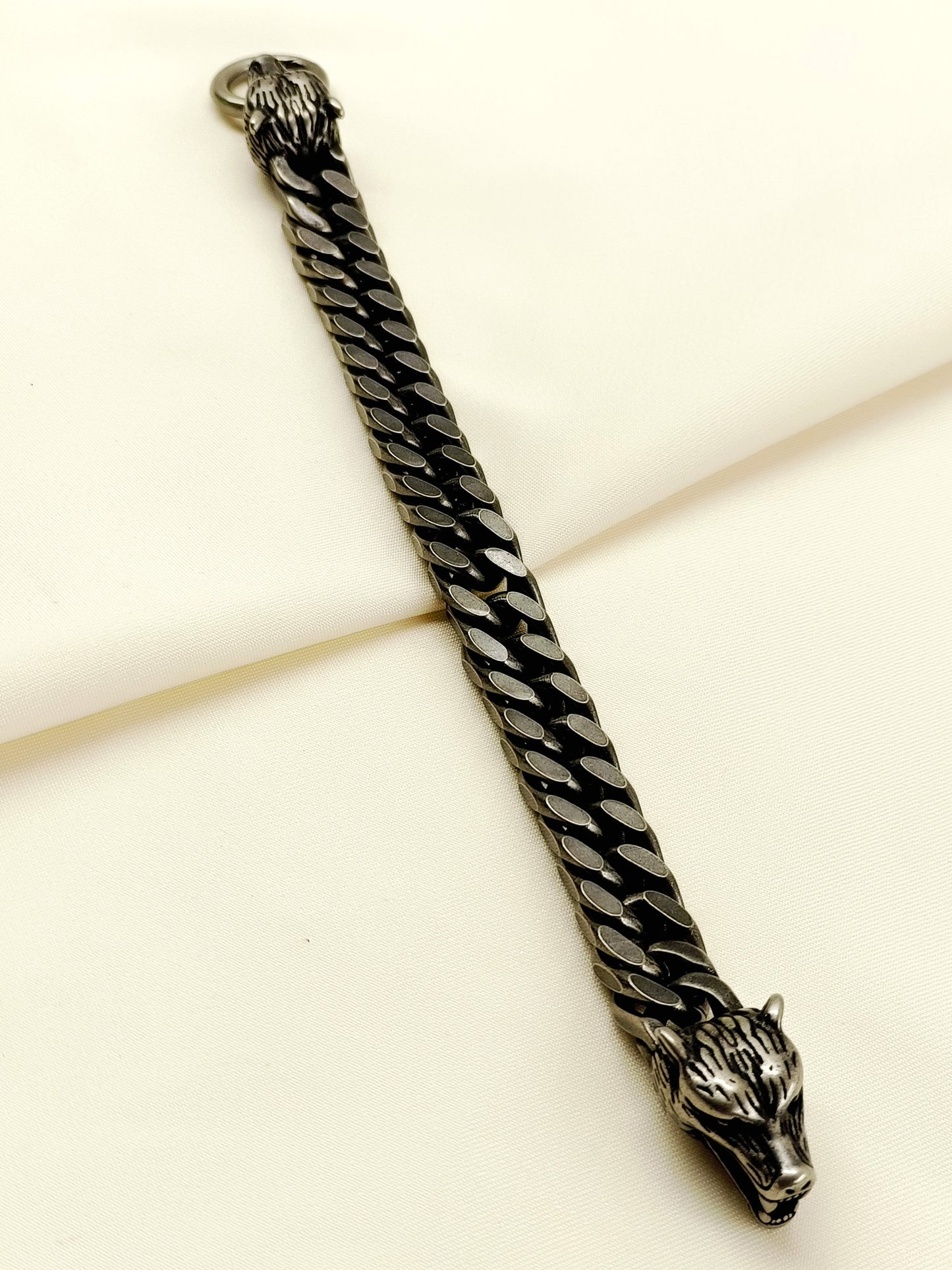 Zayn Black Men's Wolf Head Chain Bracelet