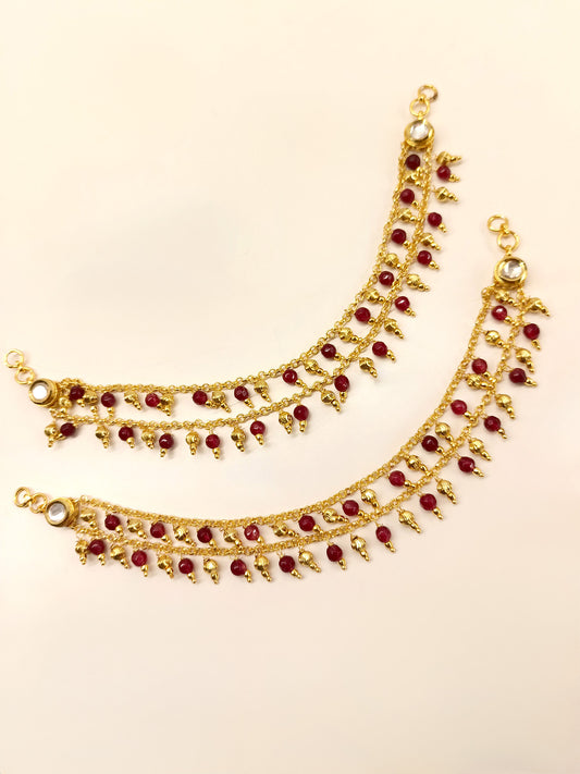 Yashwini Ruby Gold Plated Ear Chain