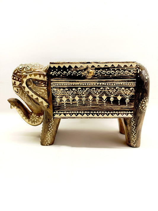 Kalamkari Elephant Jewellery Box In Wood