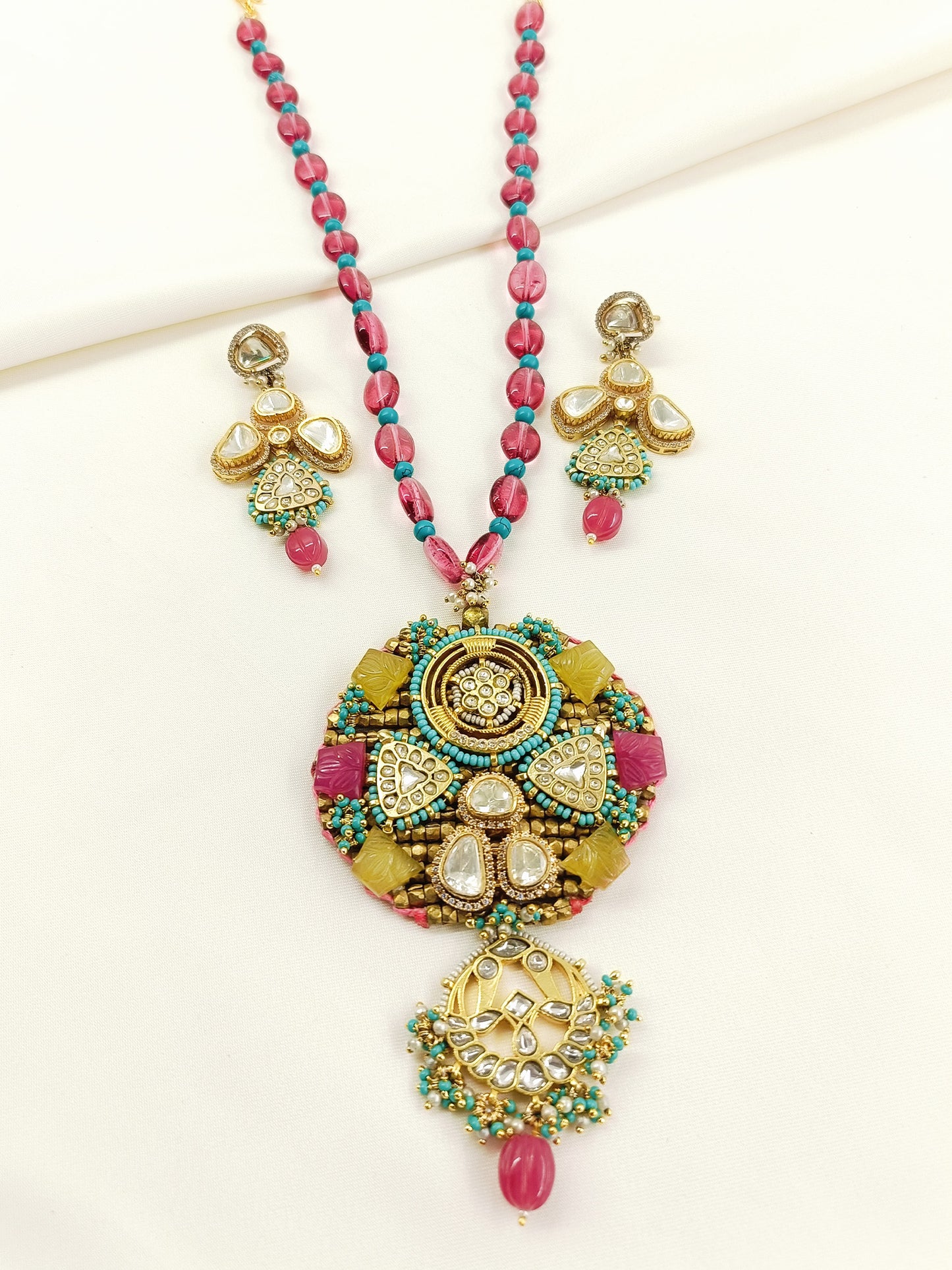 Yukti Multi Colour Jadau Kundan Long Pendant Set