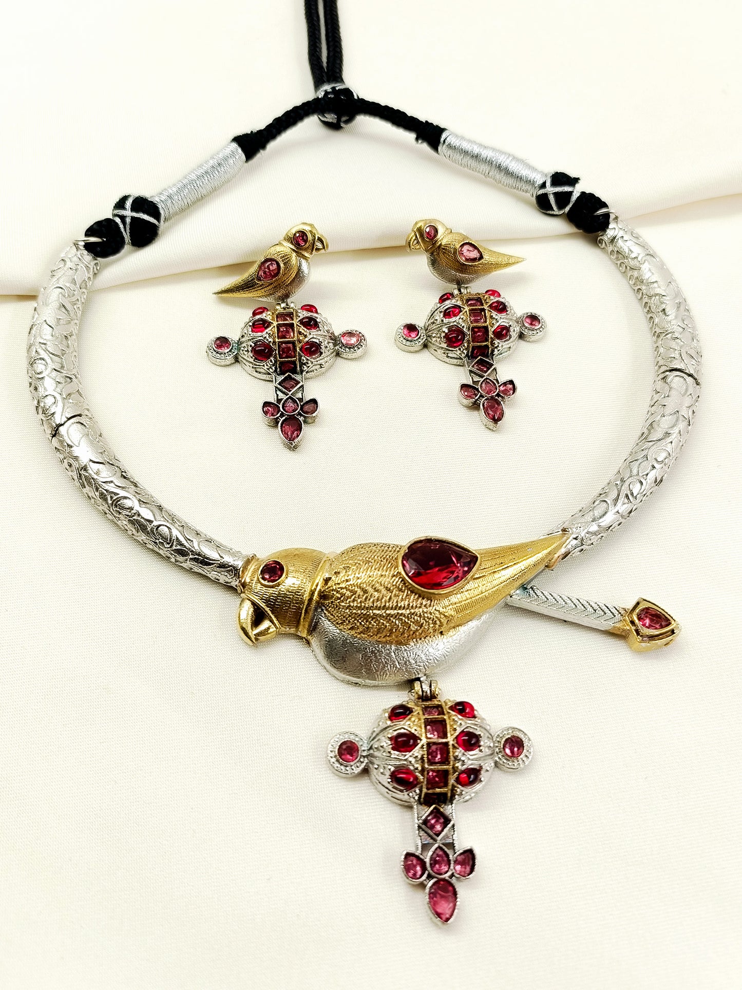 Gazara Pink Oxidized Hasli Styled Choker Set