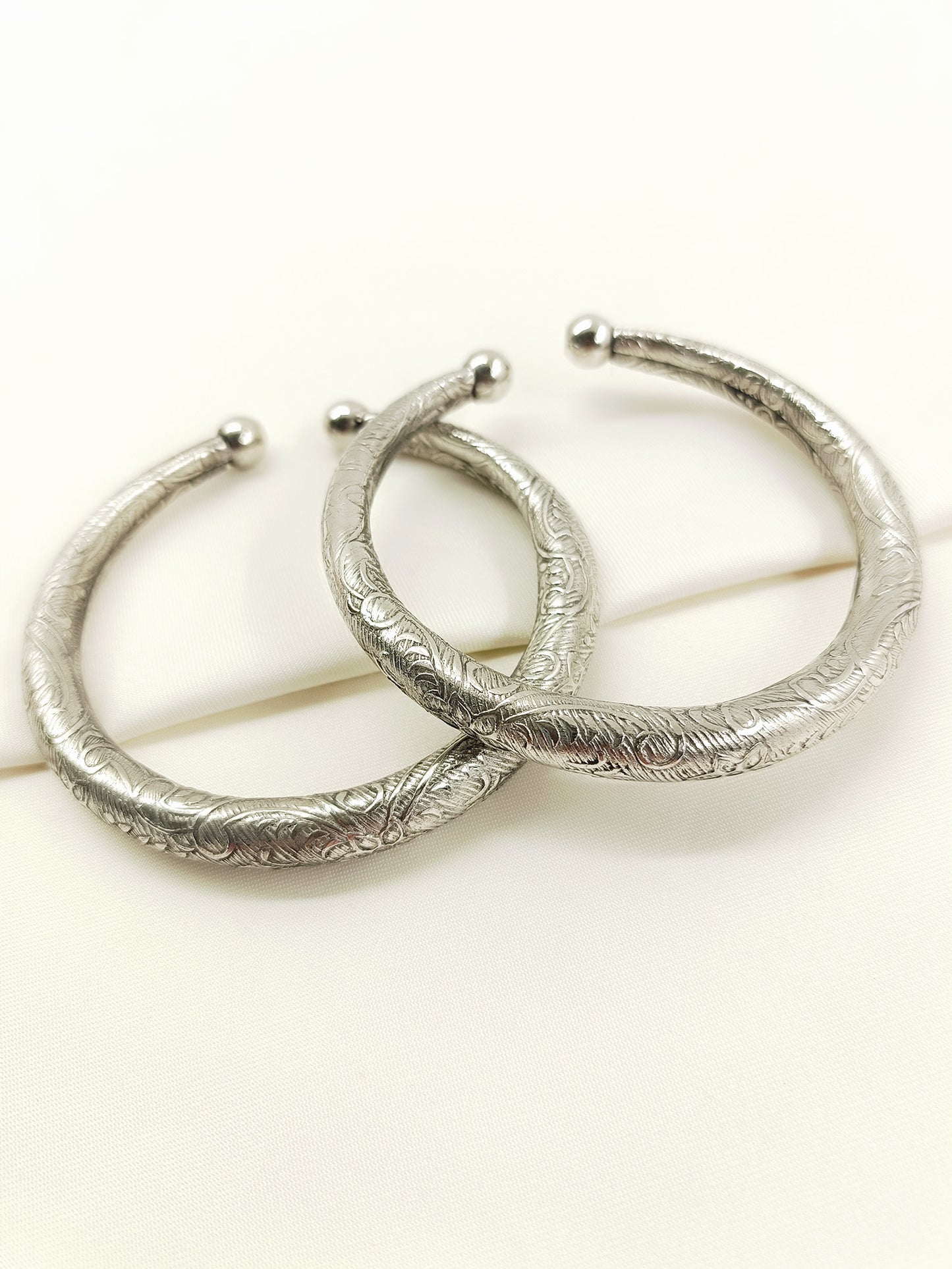 Rishabh Oxidized Silver Carved Kada Pair for Men