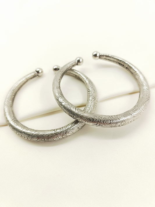 Rishabh Oxidized Silver Carved Kada Pair for Men